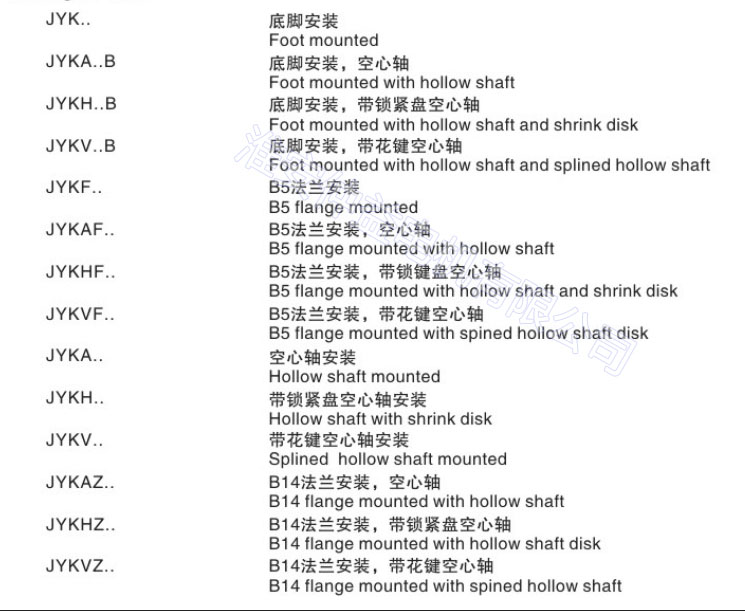 K型减速电机产品结构形式：